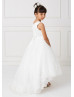 Illusion Neck Beaded Lace Tulle High Low Flower Girl Dress Illusion Neck Beaded Lace Tulle High Low Flower Girl Dress